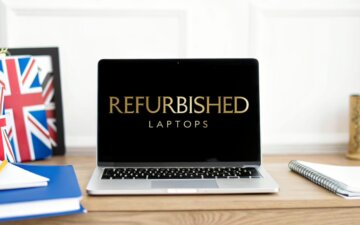 Laptop displaying refurbished laptops advertisement