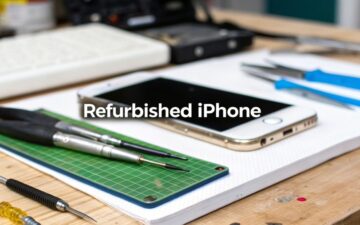 Tools and a refurbished iPhone displayed.