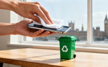 Cleaning phone before recycling it.