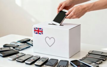 Donating phones to charity box.