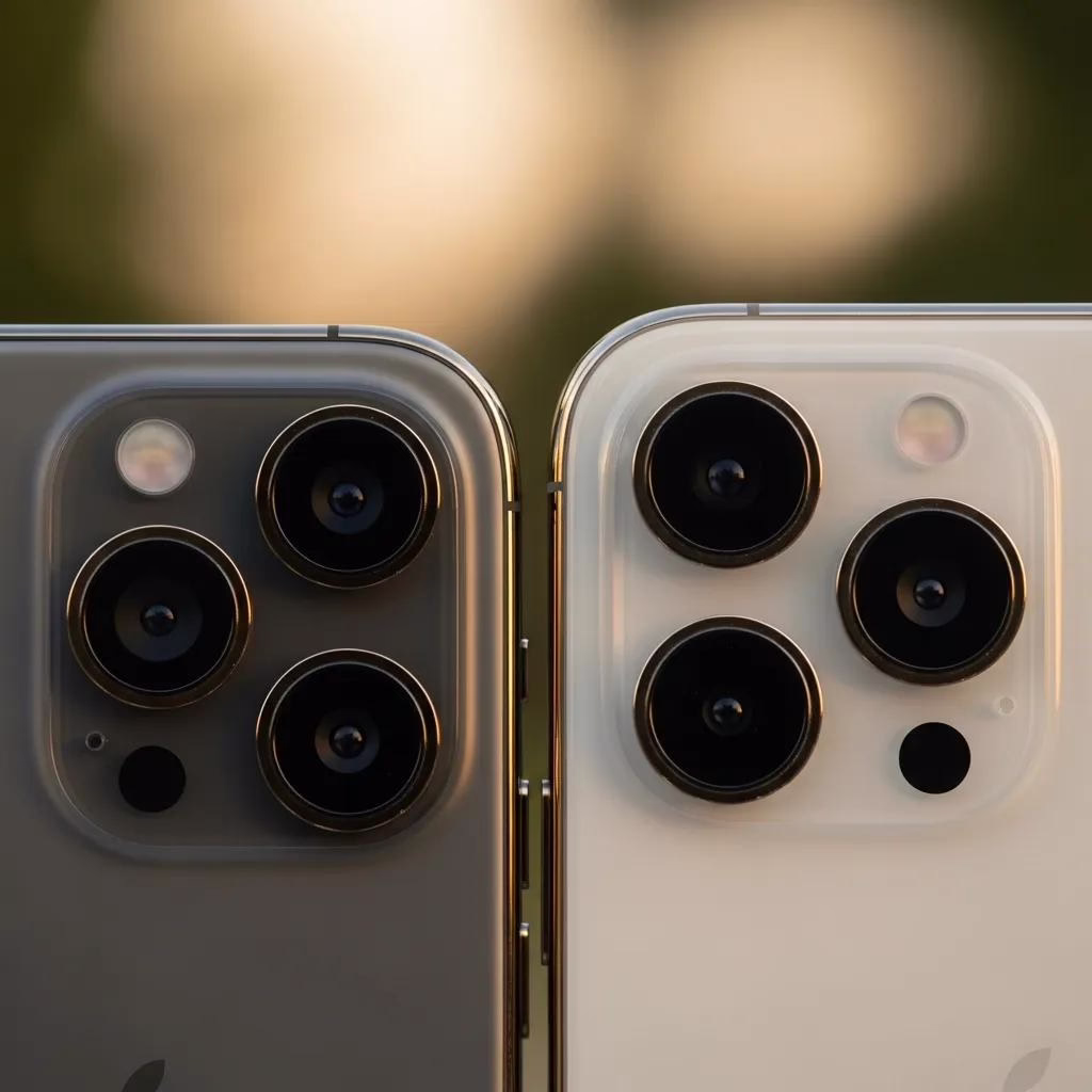 Refurbished iPhone 13 Pro vs iPhone 14 Pro — Which Holds Up Better in 2026? 1 Close-up of the camera systems of iPhone 13 Pro and iPhone 14 Pro highlighting lens differences