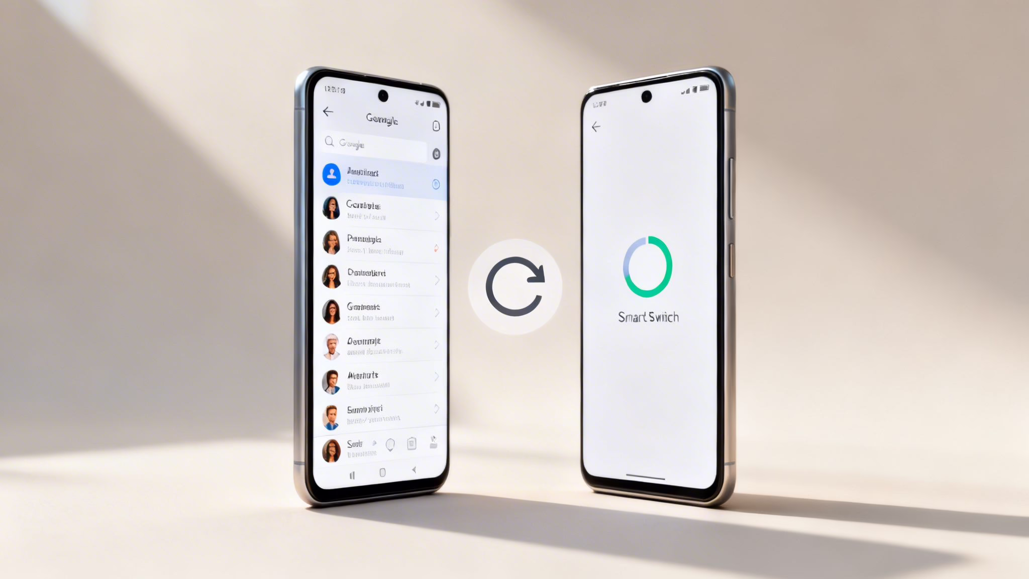 How to Transfer Contacts to Your New Mobile: A Quick Guide 19 Two smartphones displaying a contacts list and 'Smart Switch' with a data transfer icon.