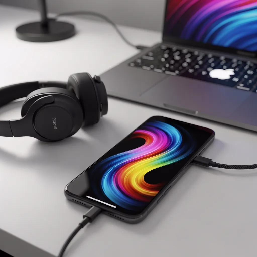 iPhone 16 Pro Max displayed on a modern desk, highlighting its vibrant screen and high-end specifications