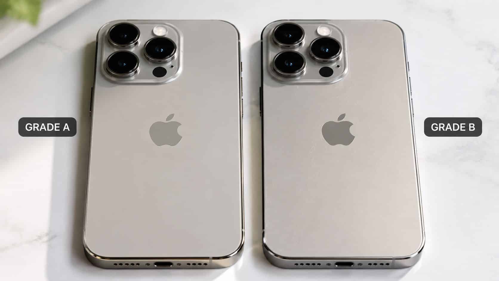 Grade a vs. Grade B Refurbished iPhones: Your 2026 Buying 9 A side-by-side comparison of a pristine Grade A refurbished iPhone and a scratched Grade B iPhone.