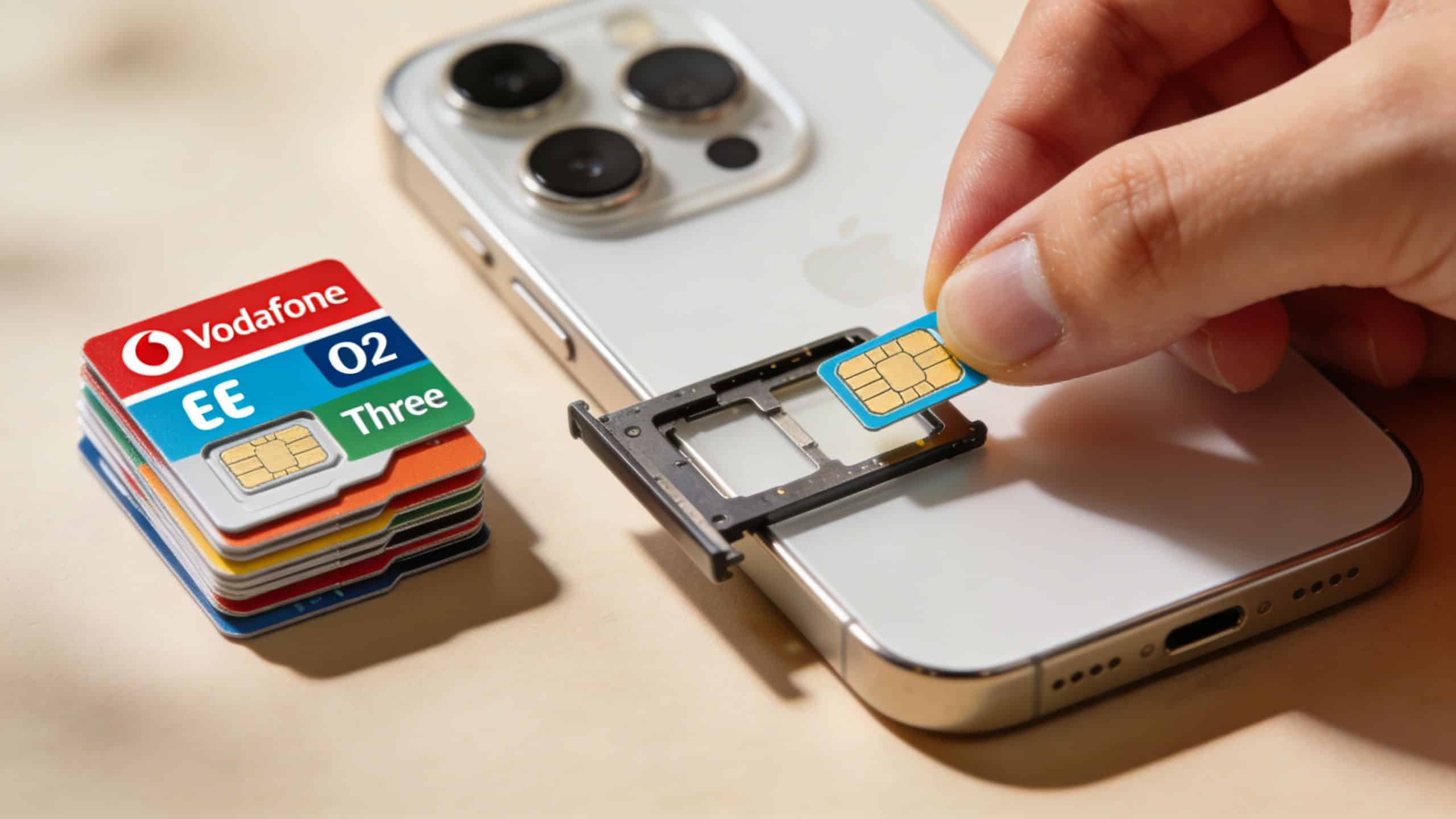 Refurbished iPhone 14 UK: Your 2026 Buying Guide 3 A hand inserting a SIM card into the SIM tray of a refurbished iPhone 14 in the UK.