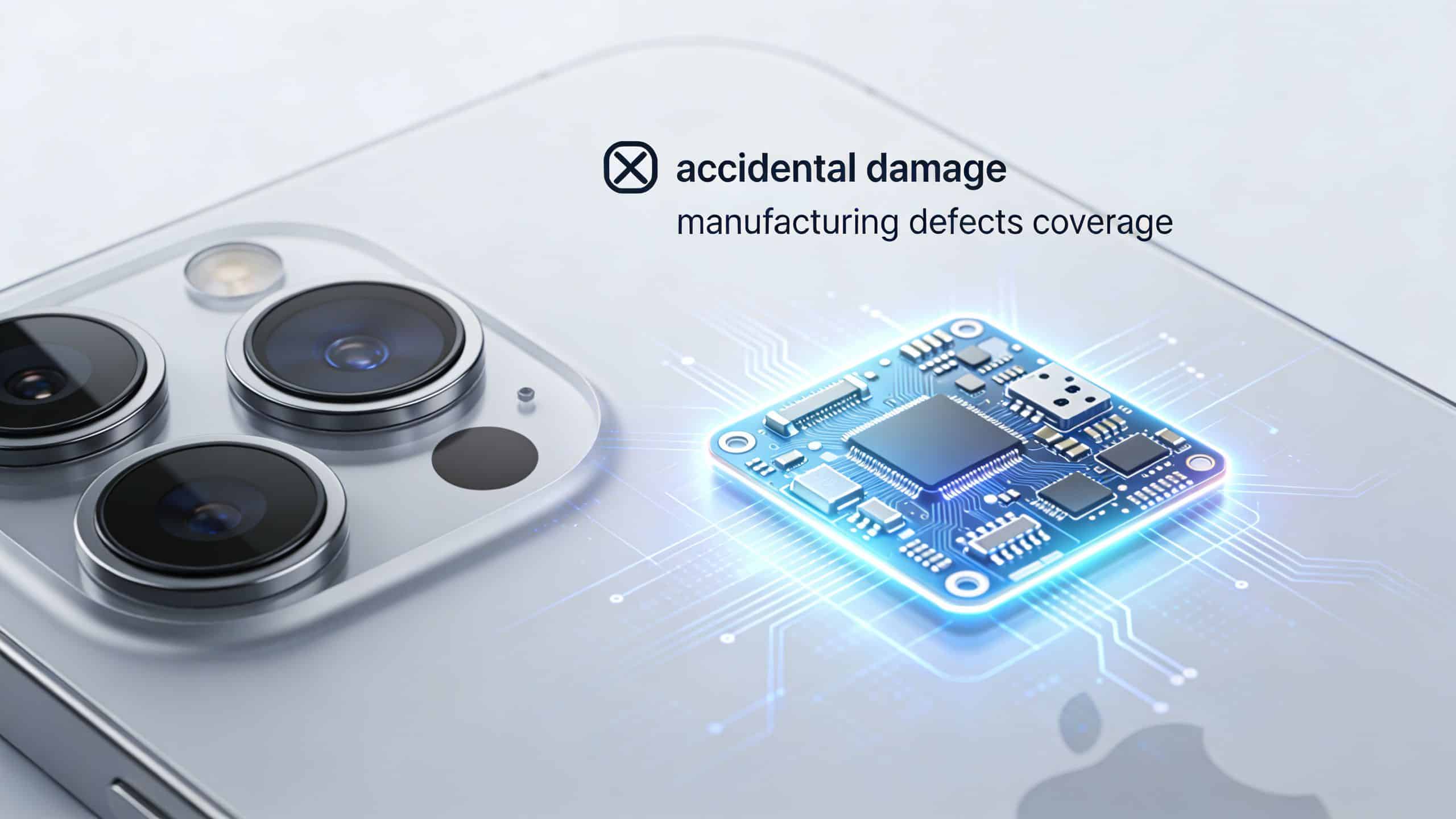 Refurbished iPhones With Warranty UK: Buyer's Guide 2 Close-up of an iPhone back with a glowing microchip overlay representing manufacturing defects coverage and warranty.