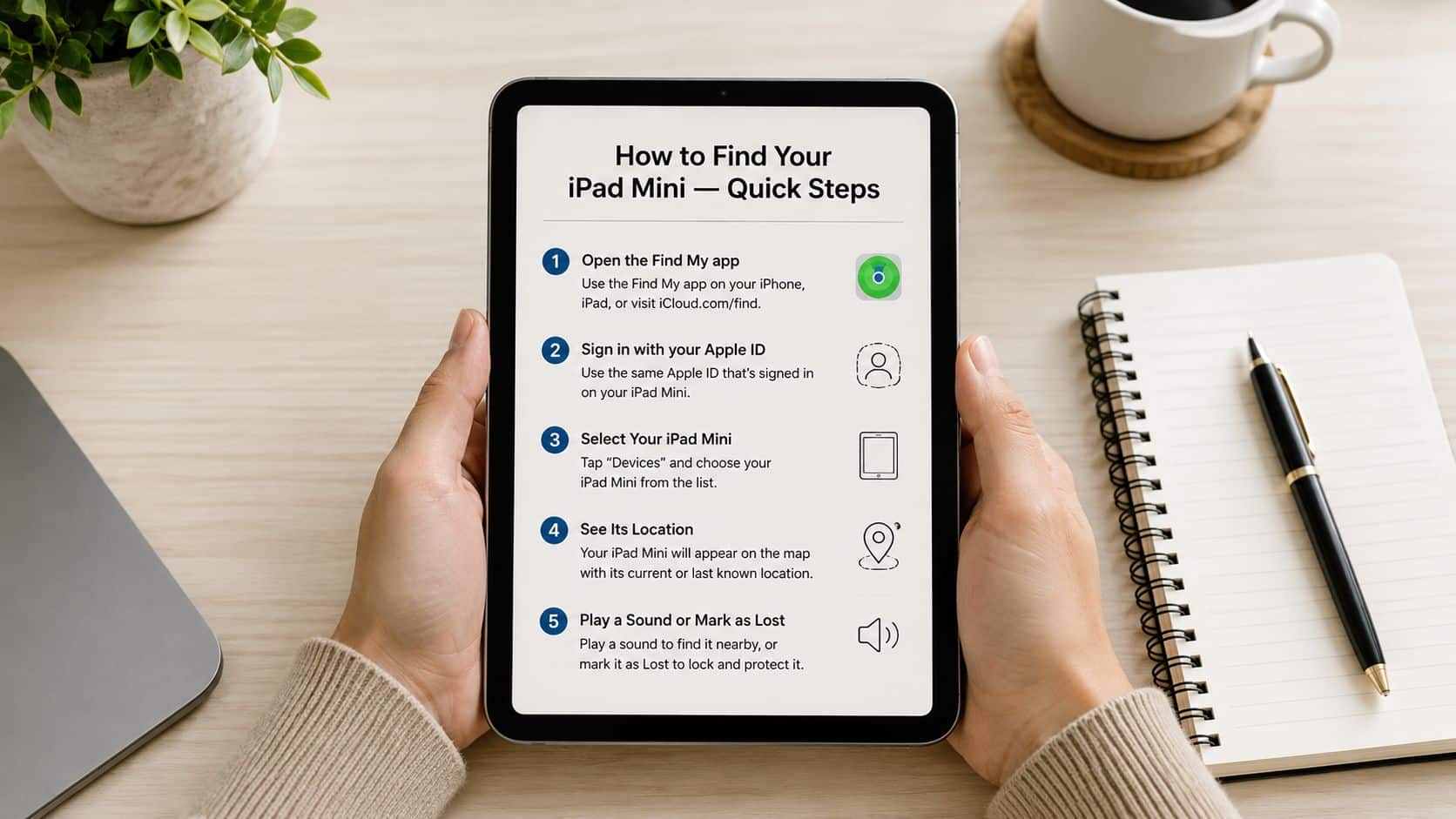 Mini iPad Deals: A UK Buyer's Guide for 2026 1 A person holding a tablet showing instructions on how to use the Find My app for iPads.