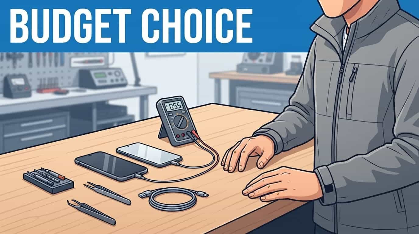 iPhone 16e vs iPhone SE 2022: Which Budget Upgrade Wins? 1 Two smartphones and testing tools on a brightly lit workbench.