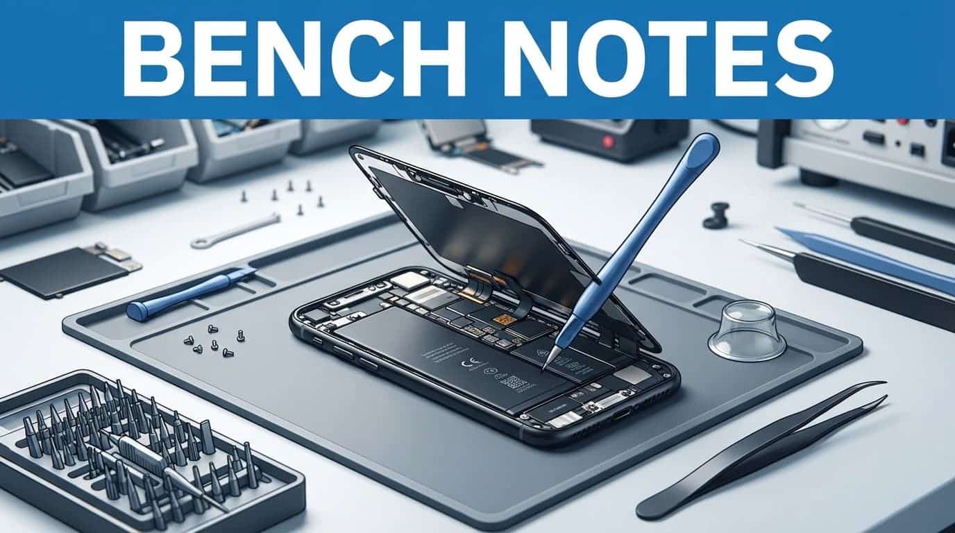 iPhone 16e vs iPhone SE 2022: Which Budget Upgrade Wins? 2 A smartphone on a clean repair bench surrounded by professional tools under bright studio lights.