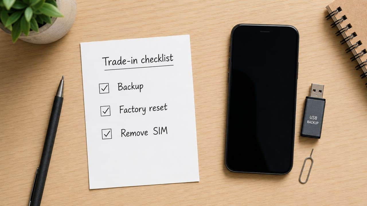 Phone Trade in Offers: How to Get the Best Deal 3 A checklist for trading in a smartphone, including backing up data, factory resetting, and removing the SIM card.