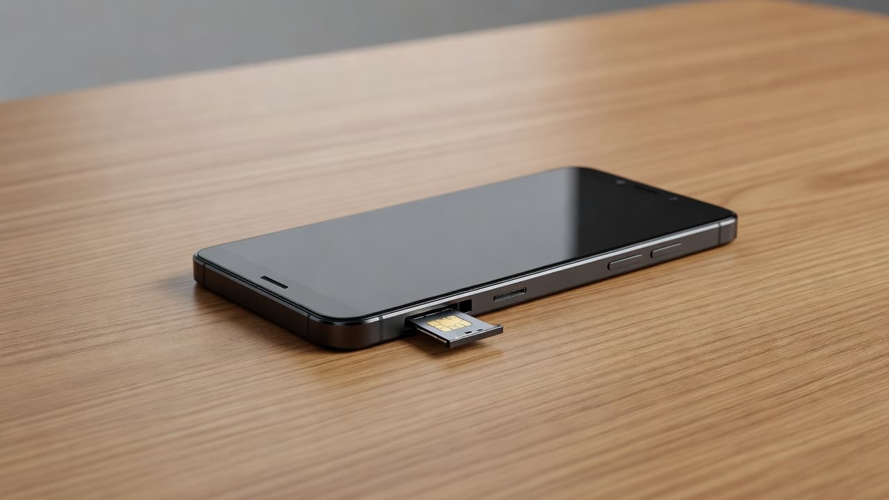Do Refurbished Phones Work With Every UK Network? 1 A sleek refurbished smartphone with an open SIM card tray resting on a clean wooden desk.