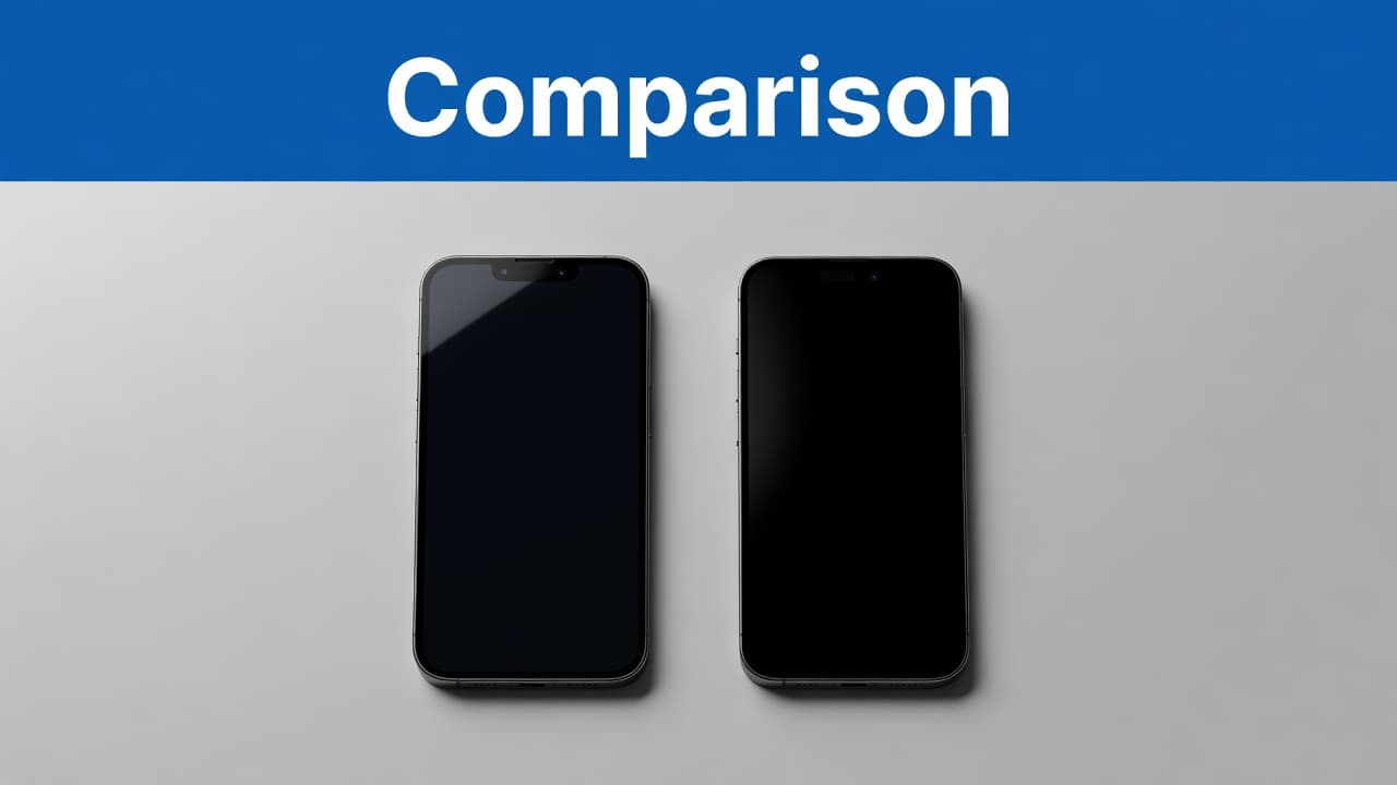 Refurbished iPhone 13 vs iPhone 15: UK Value in 2026 1 Two modern smartphones displayed side by side on a clean neutral desk with studio lighting.