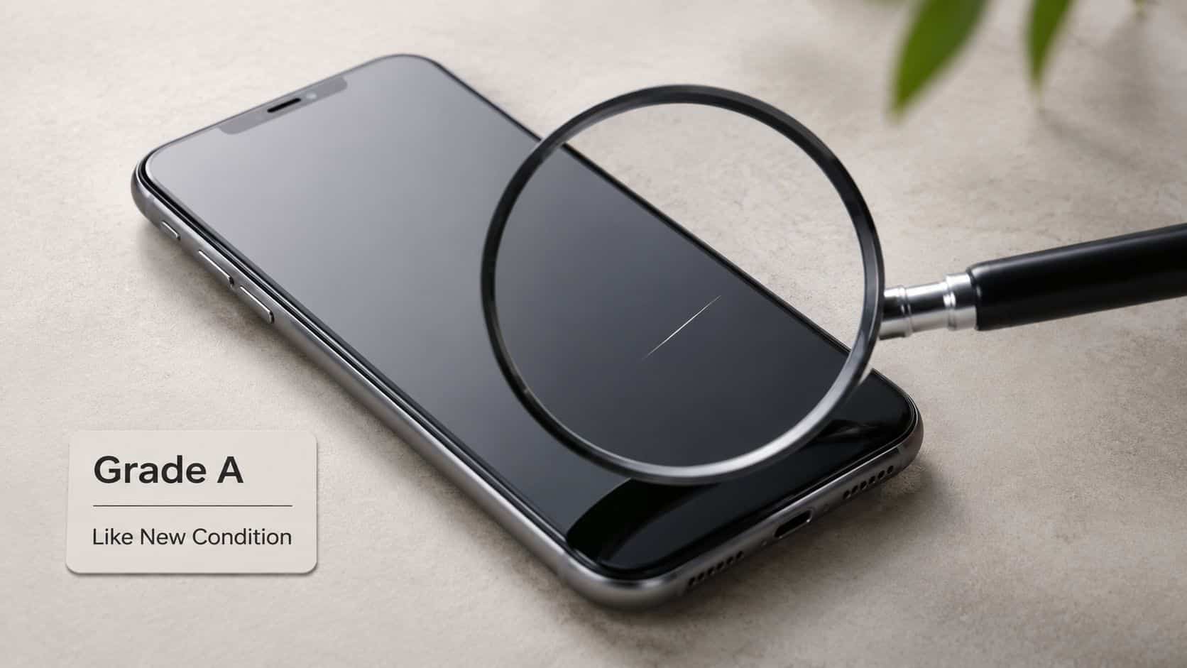 How to Trade a Mobile Phone: A UK Expert's Guide 2026 3 A close-up view of a smartphone screen being inspected under a magnifying glass, showing Grade A condition.