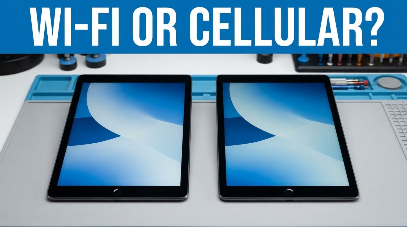 Refurbished iPad Wi-Fi vs Cellular: Which UK Buyers Need? 1 Two refurbished iPads compare Wi-Fi and Cellular models beneath a blue headline band.