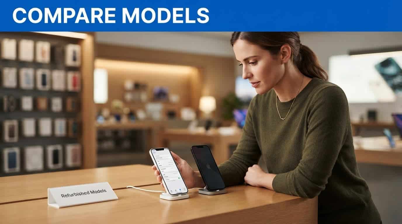 Refurbished Samsung Galaxy S25 Buyer's Guide UK 2026 1 A shopper compares two refurbished smartphones on a retail counter.